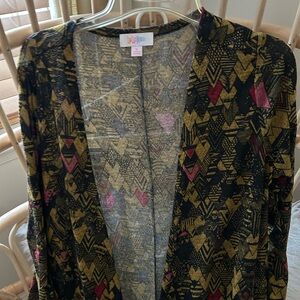 LuLaRoe Open Front Cardigan - Black, Gold & Pink Geometric Print